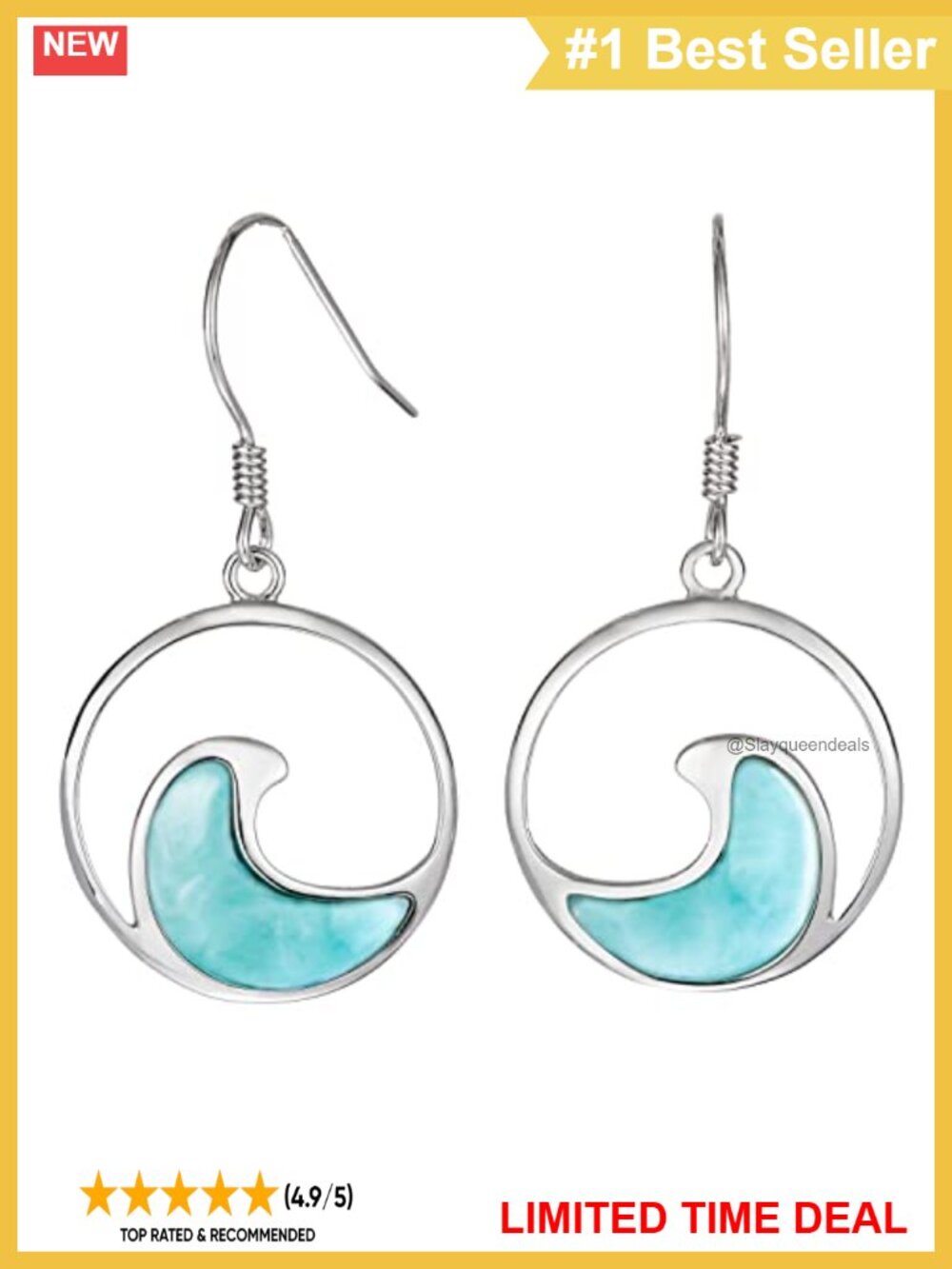 925 Sterling Silver Larimar Dangle Earrings French Wire Hypoallergenic